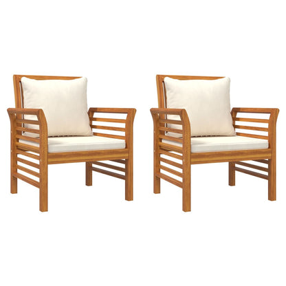 Sofa Chairs With Cream White Cushions 2 Pcs Solid Wood Acacia