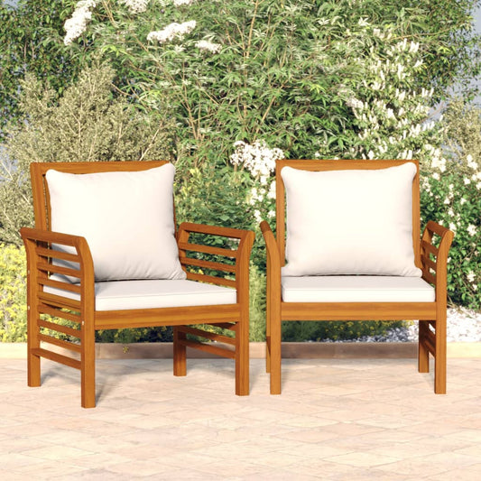 Sofa Chairs With Cream White Cushions 2 Pcs Solid Wood Acacia