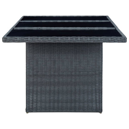 Garden Table Dark Grey Poly Rattan And Tempered Glass