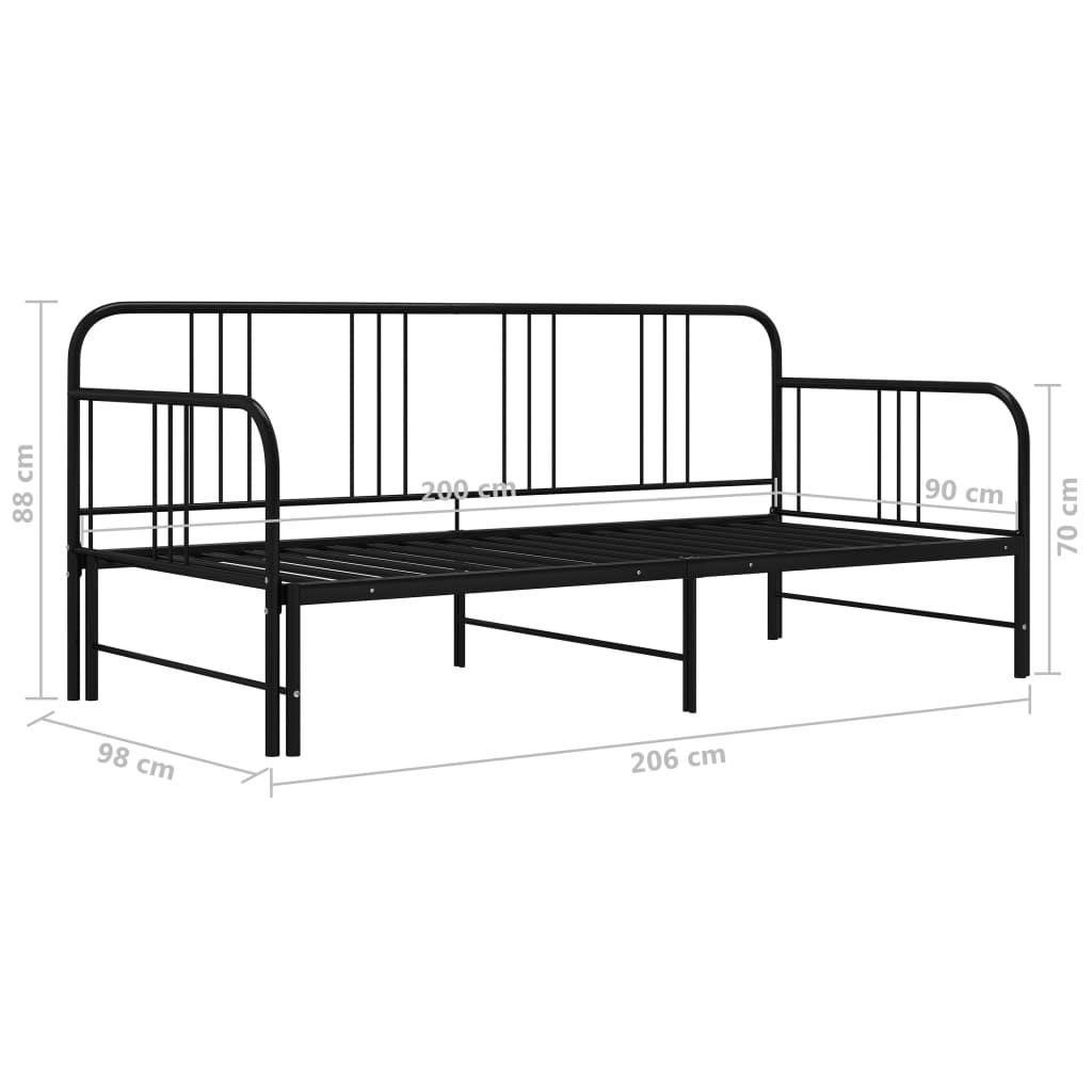 Pull-Out Sofa Bed Frame Black Metal 90X200 Cm