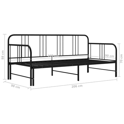 Pull-Out Sofa Bed Frame Black Metal 90X200 Cm