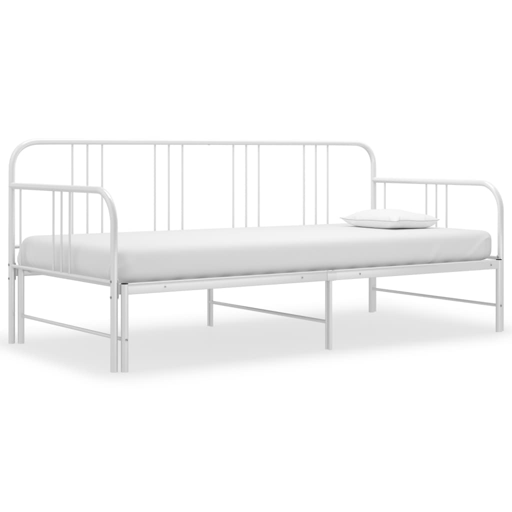 Pull-Out Sofa Bed Frame White Metal 90X200 Cm