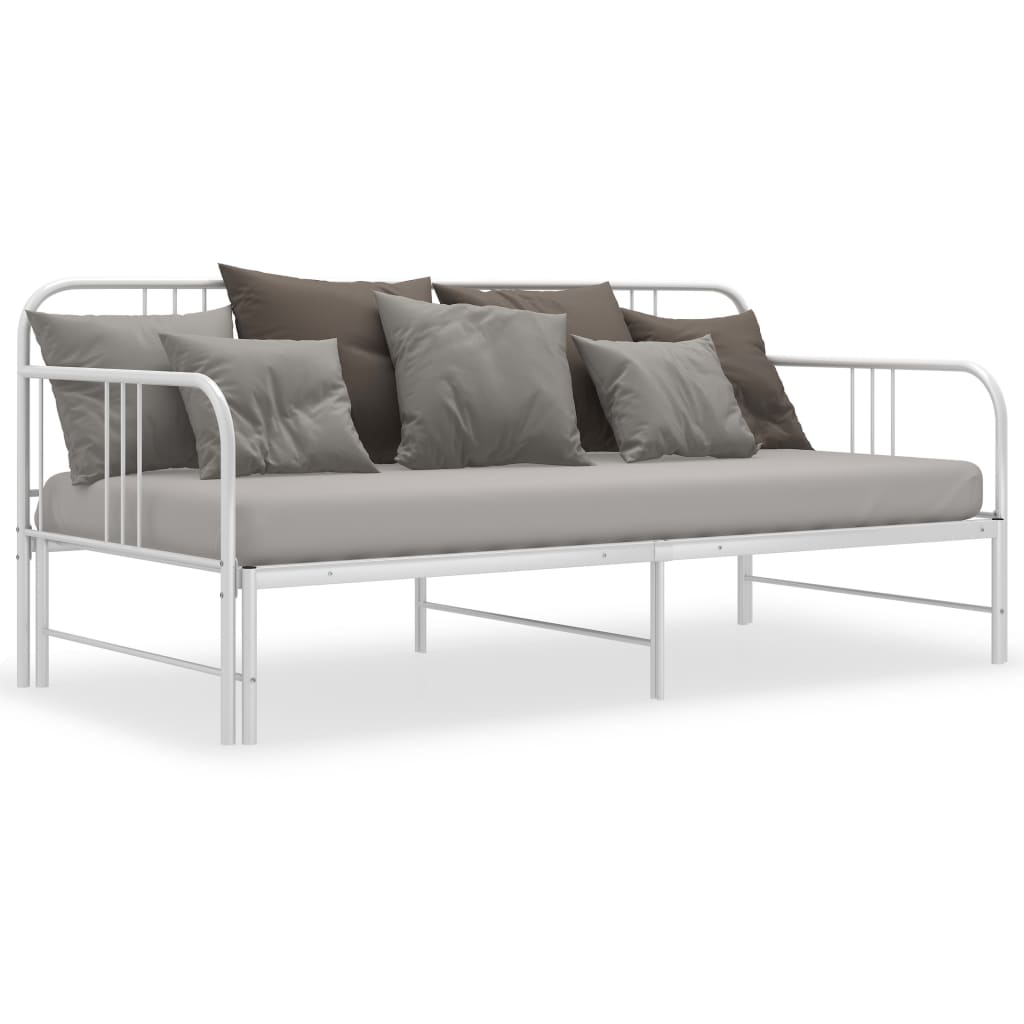 Pull-Out Sofa Bed Frame White Metal 90X200 Cm