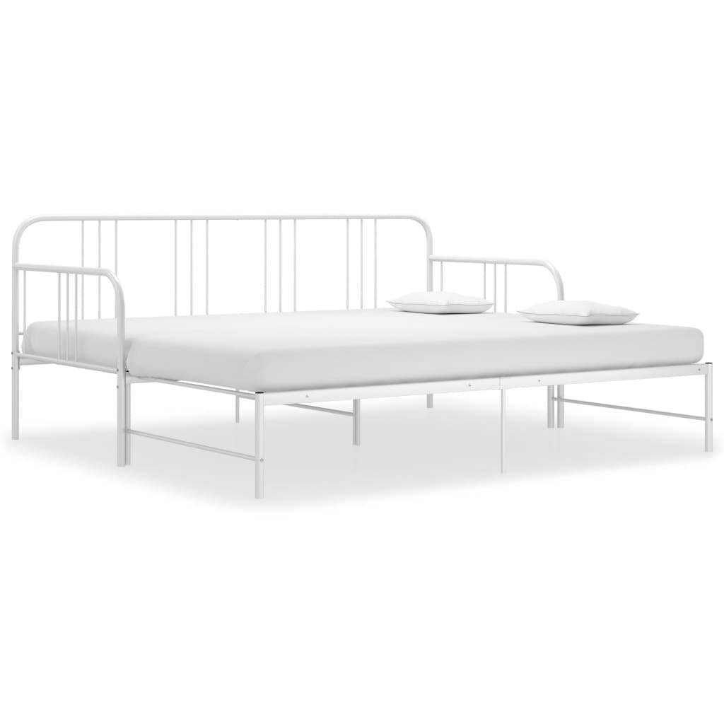 Pull-Out Sofa Bed Frame White Metal 90X200 Cm