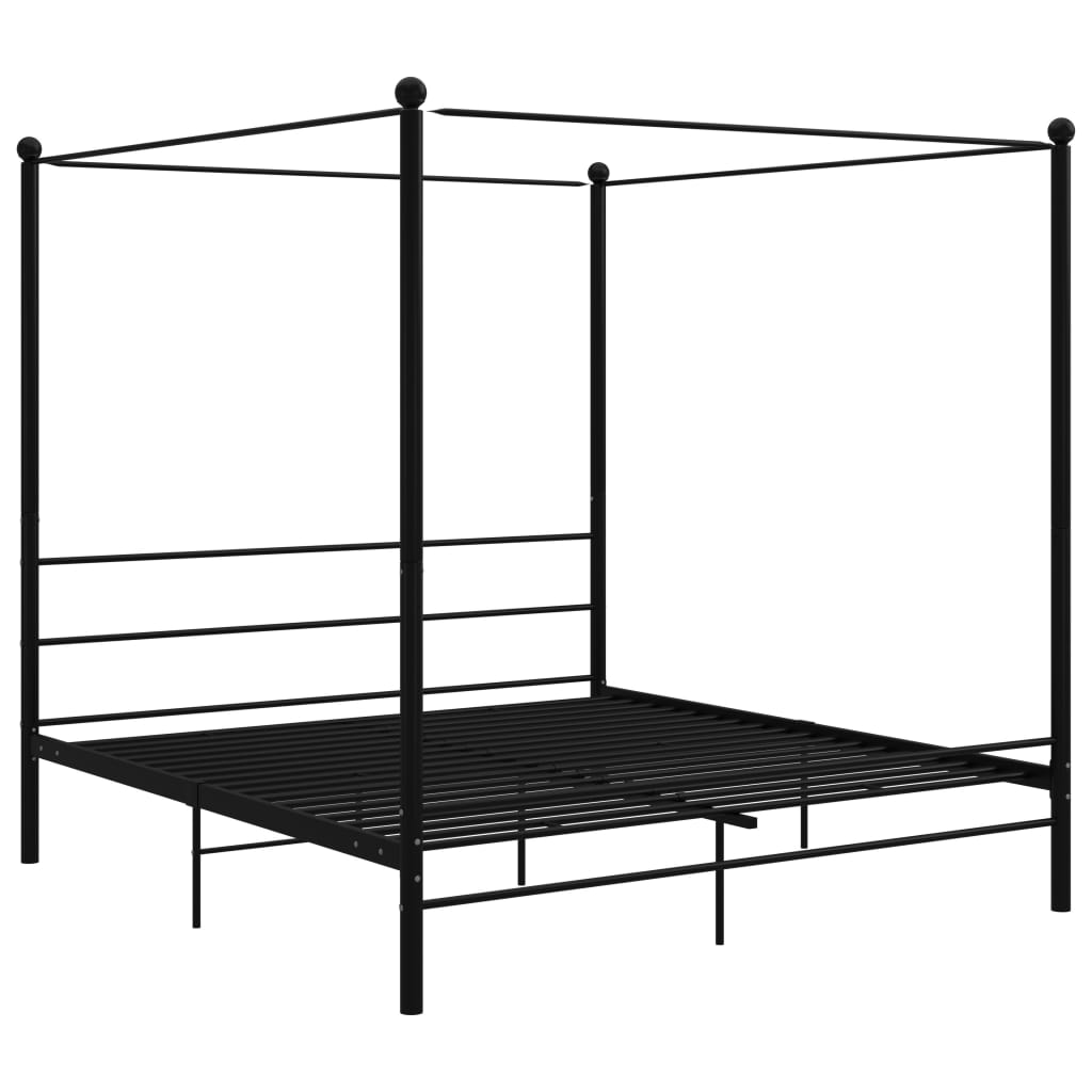 Canopy Bed Frame Black Metal 180X200 Cm Super King