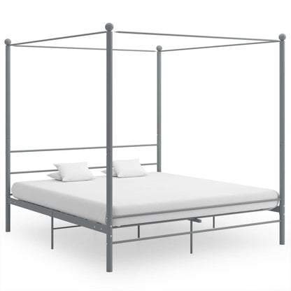 Canopy Bed Frame Grey Metal 180X200 Cm Super King