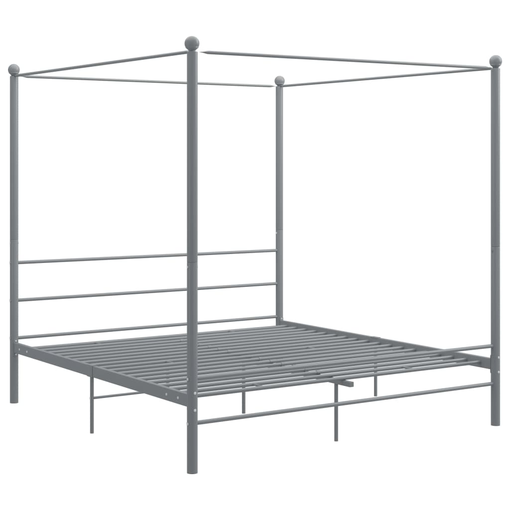 Canopy Bed Frame Grey Metal 180X200 Cm Super King