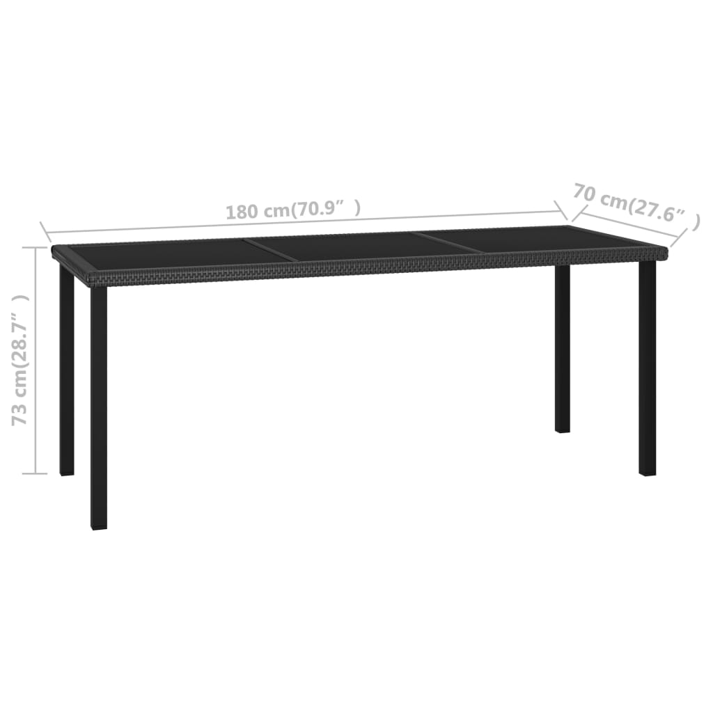 Garden Dining Table Black 180X70X73 Cm Poly Rattan