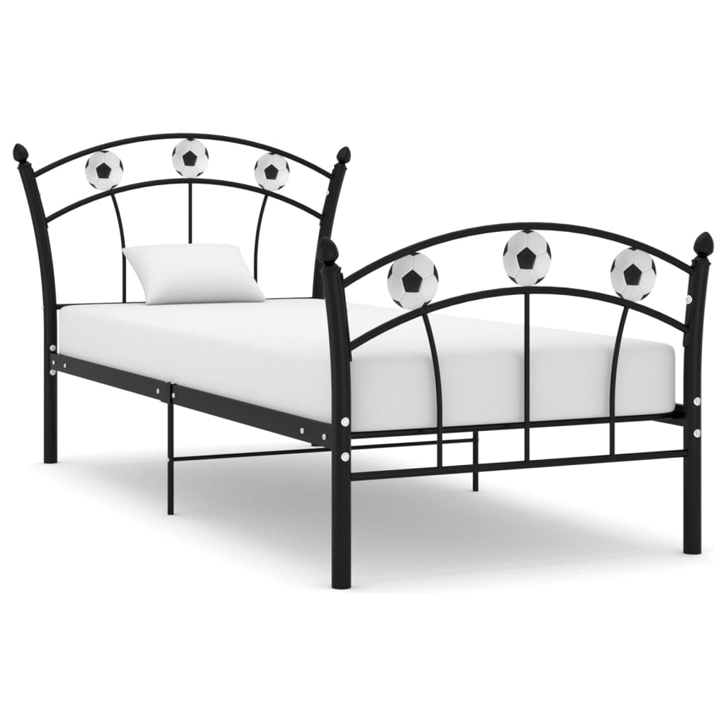 Bed Frame With Football Design Black Metal 90X200 Cm