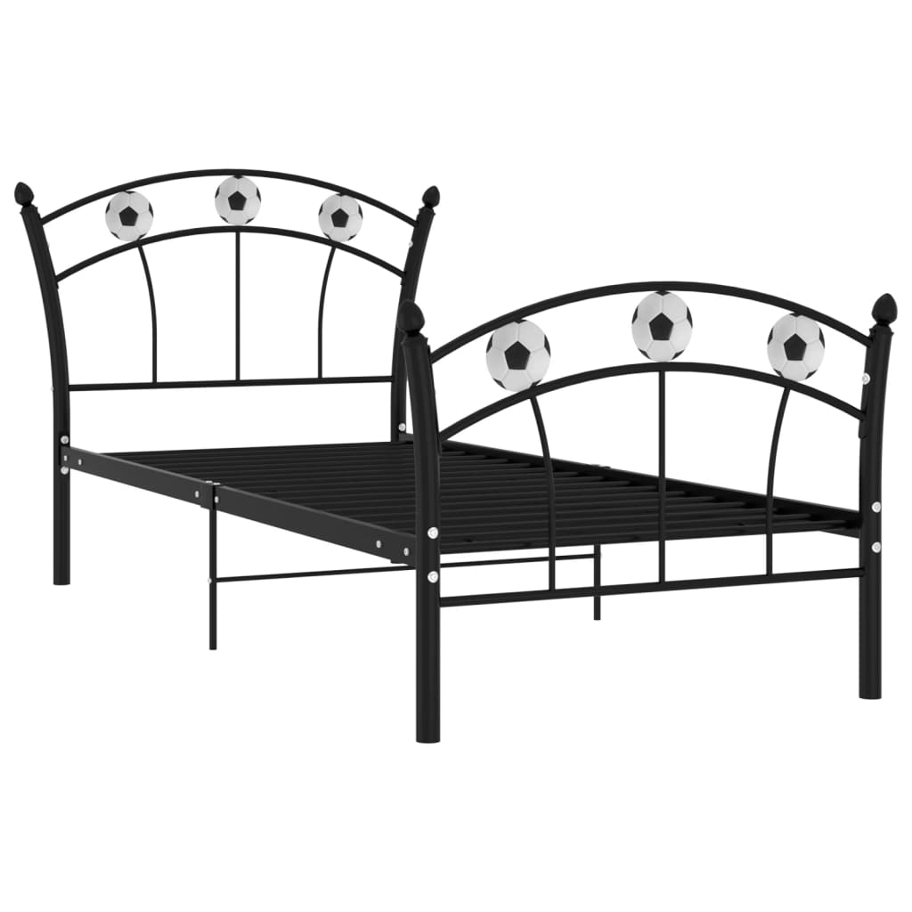 Bed Frame With Football Design Black Metal 90X200 Cm