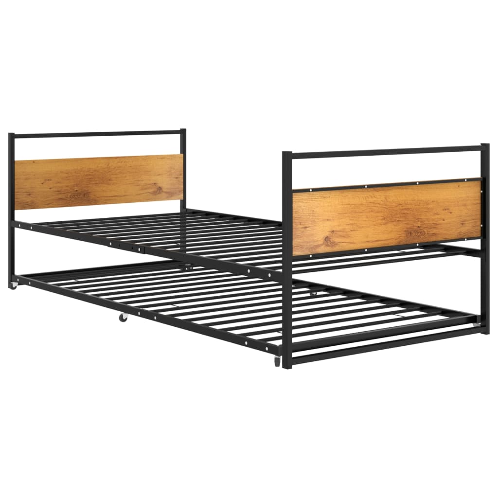 Pull-Out Bed Frame Black Metal 90X200 Cm