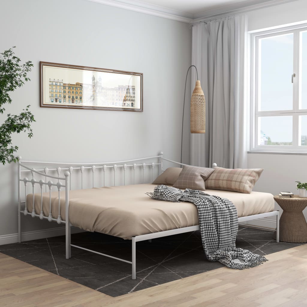 Pull-Out Sofa Bed Frame Without Mattress White Metal 90X200 Cm