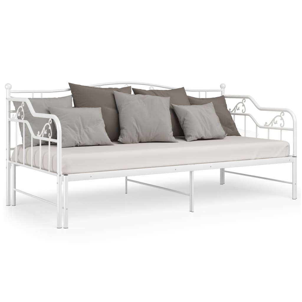 Pull-Out Sofa Bed Frame White Metal 90X200 Cm