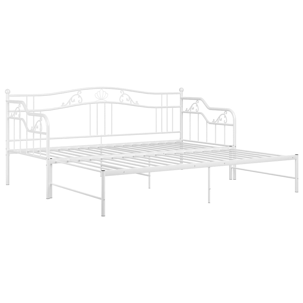 Pull-Out Sofa Bed Frame White Metal 90X200 Cm