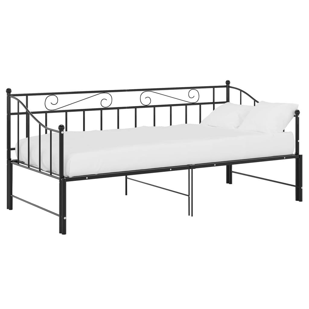 Pull-Out Sofa Bed Frame Without Mattress Black Metal 90X200 Cm