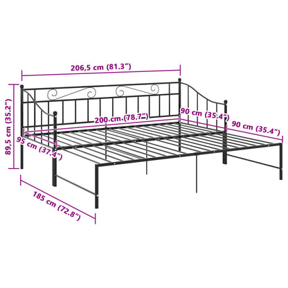 Pull-Out Sofa Bed Frame Without Mattress Black Metal 90X200 Cm