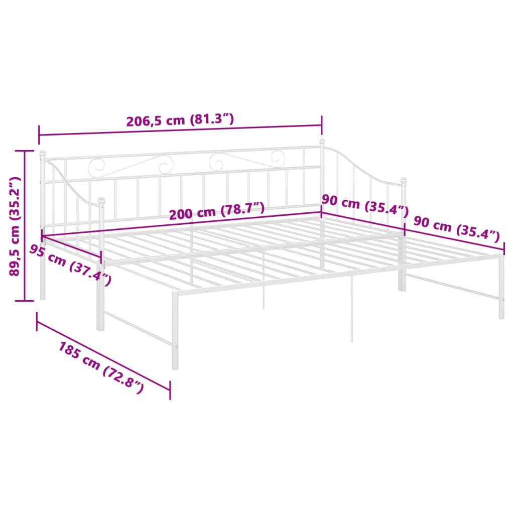 Pull-Out Sofa Bed Frame Without Mattress White Metal 90X200 Cm