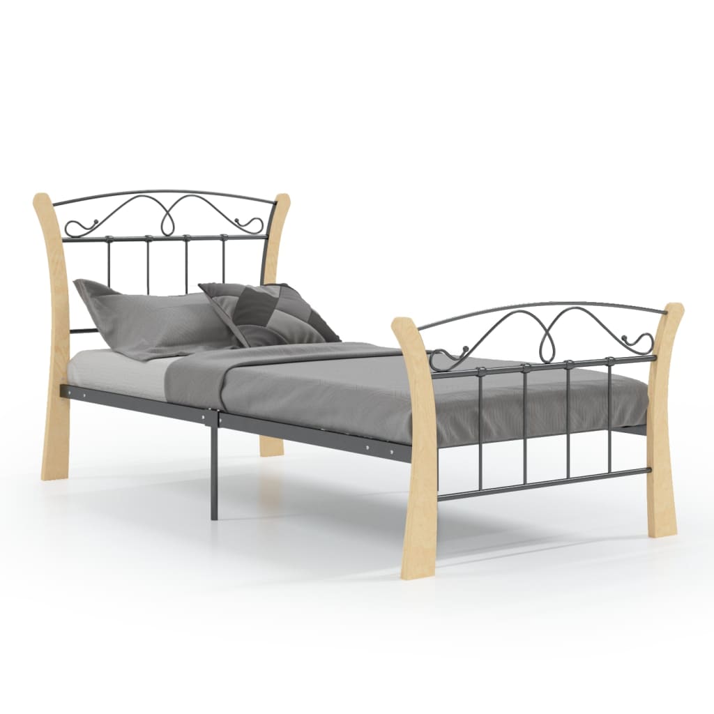 Bed Frame Without Mattress Black Metal 90X200 Cm