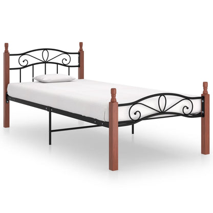 Bed Frame Without Mattress Black Metal&Solid Oak Wood 90X200 Cm