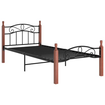 Bed Frame Without Mattress Black Metal&Solid Oak Wood 90X200 Cm