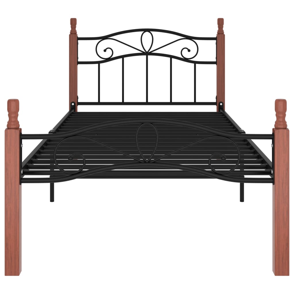 Bed Frame Without Mattress Black Metal&Solid Oak Wood 90X200 Cm