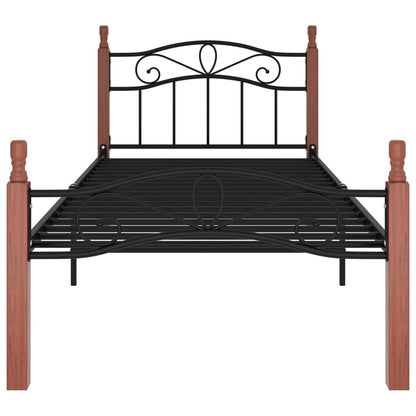 Bed Frame Without Mattress Black Metal&Solid Oak Wood 90X200 Cm