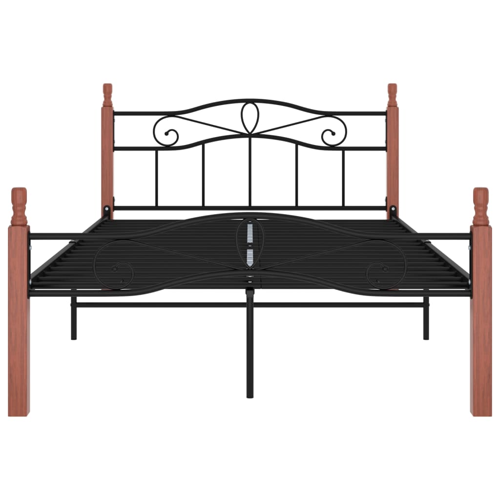 Bed Frame Black Metal And Solid Oak Wood 120X200 Cm