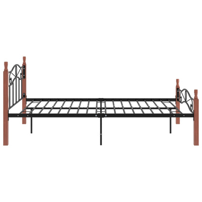 Bed Frame Black Metal And Solid Oak Wood 120X200 Cm