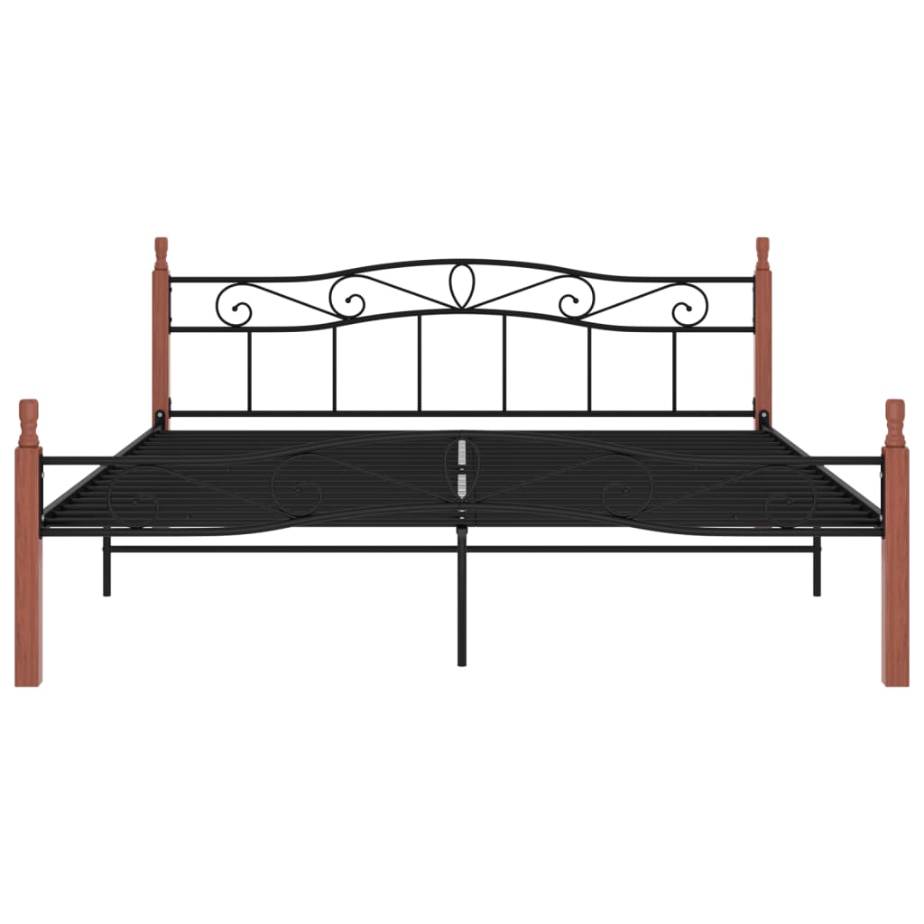 Bed Frame Black Metal And Solid Oak Wood 200X200 Cm