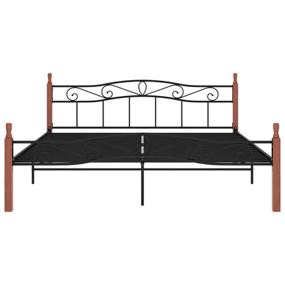 Bed Frame Black Metal And Solid Oak Wood 200X200 Cm