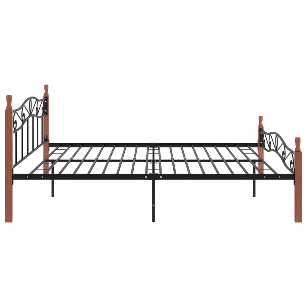 Bed Frame Black Metal And Solid Oak Wood 200X200 Cm