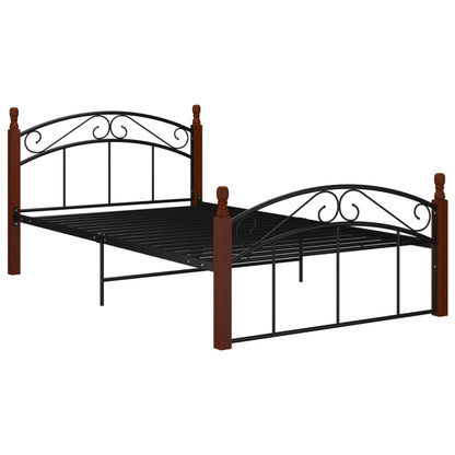 Bed Frame Without Mattress Black Metal&Solid Oak Wood 120X200 Cm