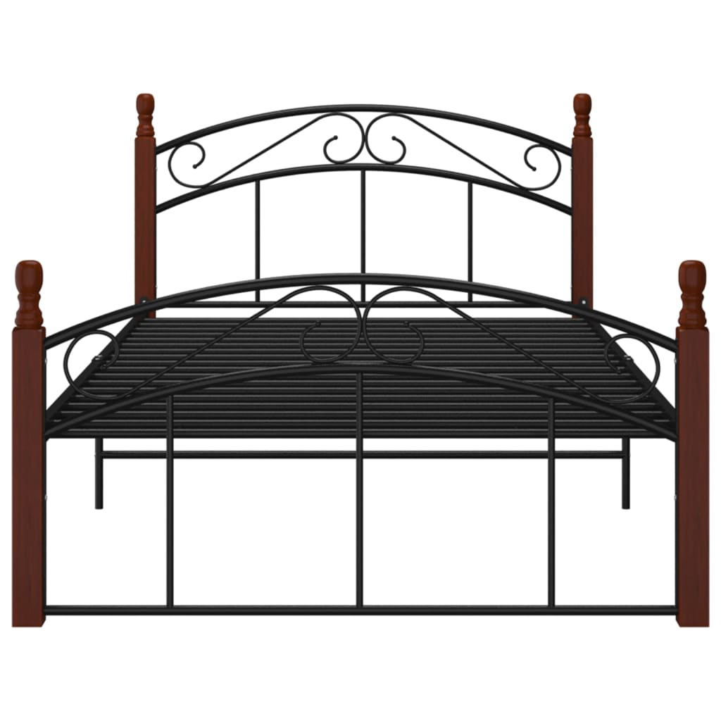 Bed Frame Without Mattress Black Metal&Solid Oak Wood 120X200 Cm