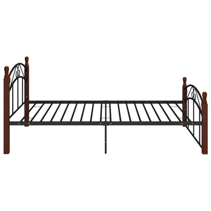 Bed Frame Without Mattress Black Metal&Solid Oak Wood 120X200 Cm