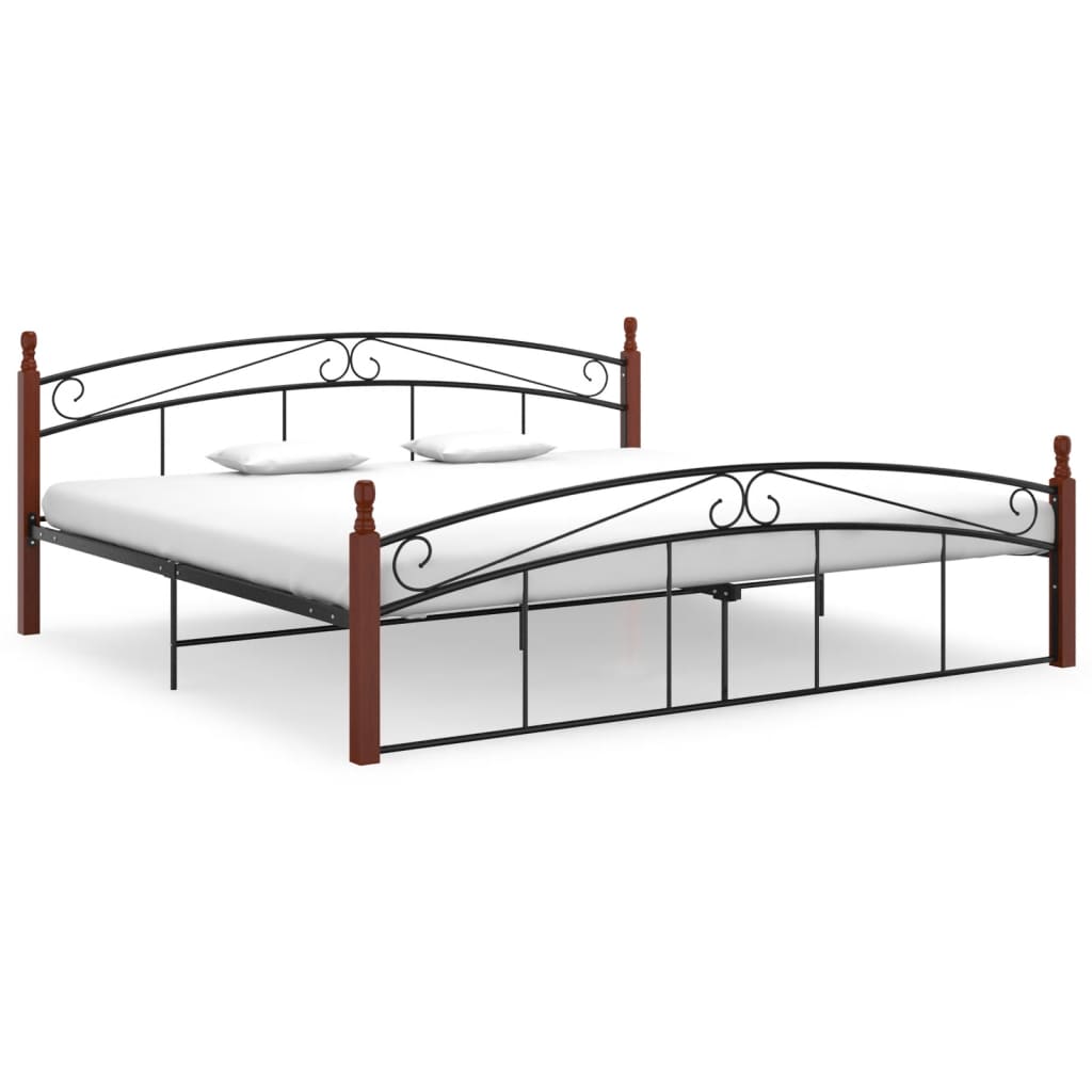 Bed Frame Without Mattress Black Metal&Solid Oak Wood 200X200 Cm