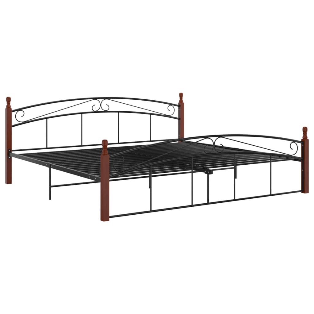 Bed Frame Without Mattress Black Metal&Solid Oak Wood 200X200 Cm