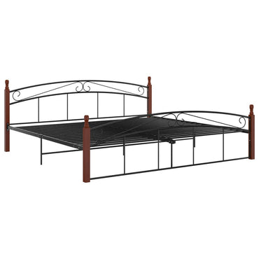 Bed Frame Without Mattress Black Metal&Solid Oak Wood 200X200 Cm