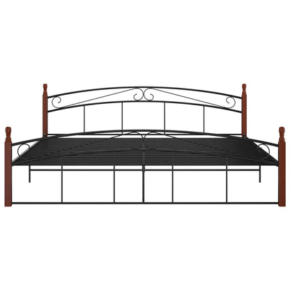 Bed Frame Without Mattress Black Metal&Solid Oak Wood 200X200 Cm