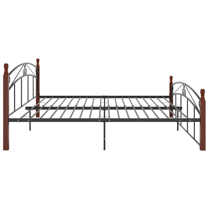 Bed Frame Without Mattress Black Metal&Solid Oak Wood 200X200 Cm