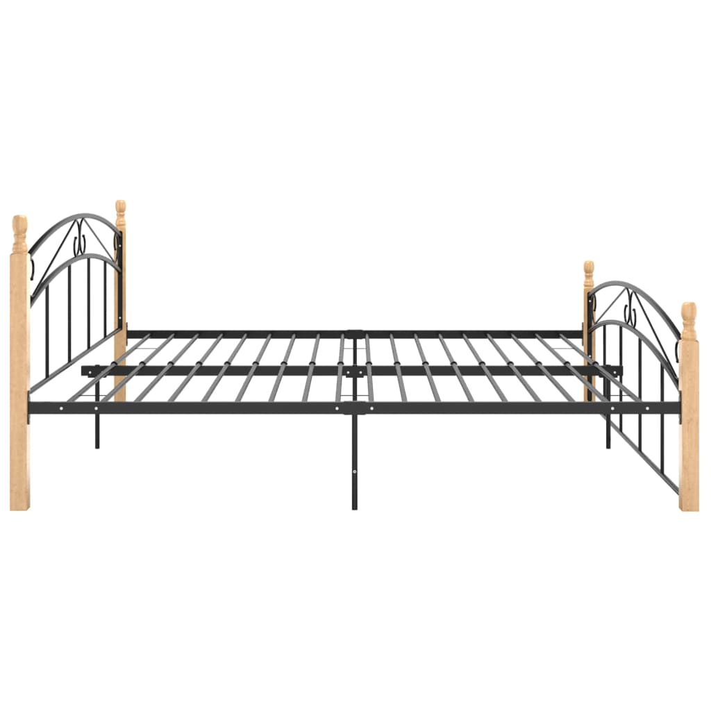 Bed Frame Without Mattress Black Metal&Solid Oak Wood 180X200 Cm Super King