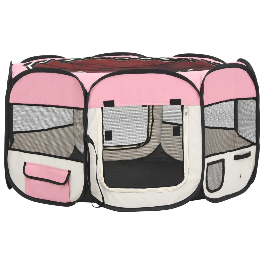 Foldable Dog Playpen With Carrying Bag Pink 125X125X61 Cm