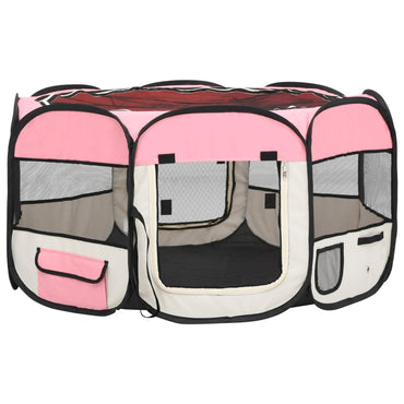 Foldable Dog Playpen With Carrying Bag Pink 125X125X61 Cm