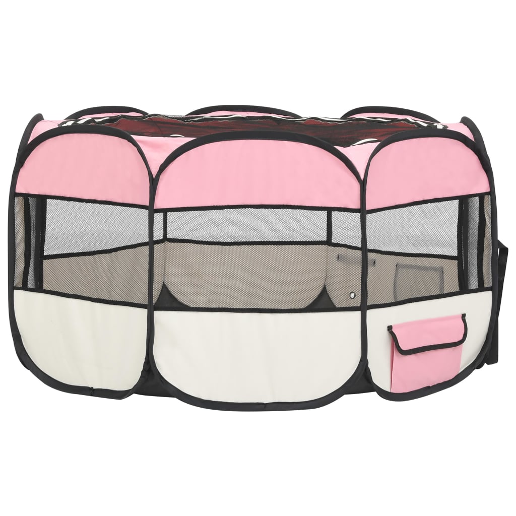 Foldable Dog Playpen With Carrying Bag Pink 125X125X61 Cm