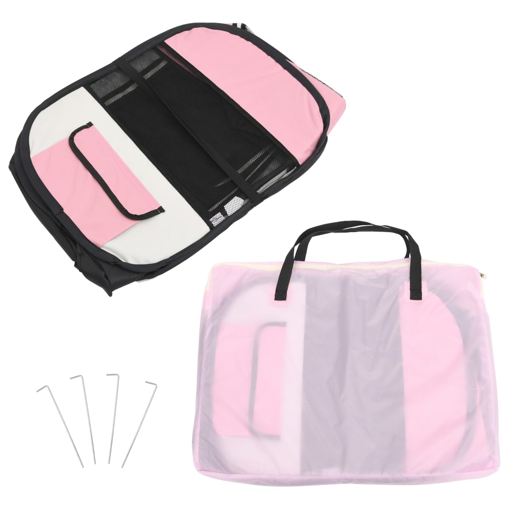 Foldable Dog Playpen With Carrying Bag Pink 125X125X61 Cm