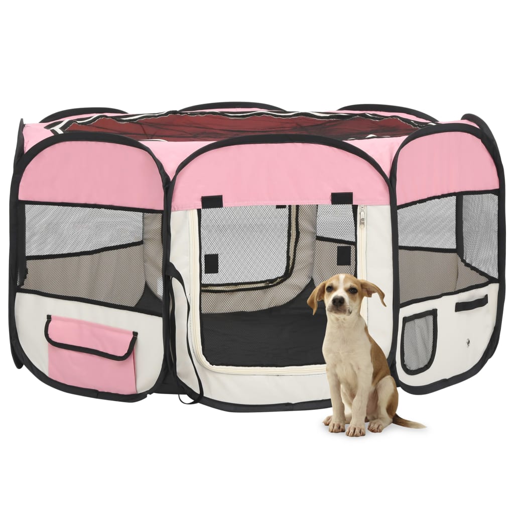 Foldable Dog Playpen With Carrying Bag Pink 125X125X61 Cm