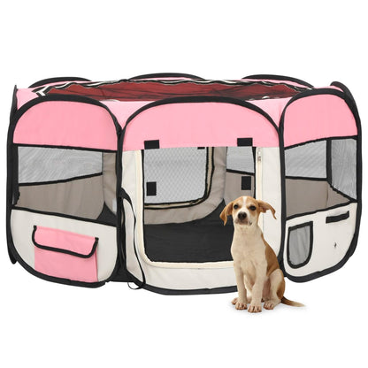 Foldable Dog Playpen With Carrying Bag Pink 125X125X61 Cm