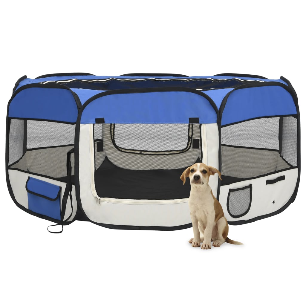 Foldable Dog Playpen With Carrying Bag Blue 145X145X61 Cm