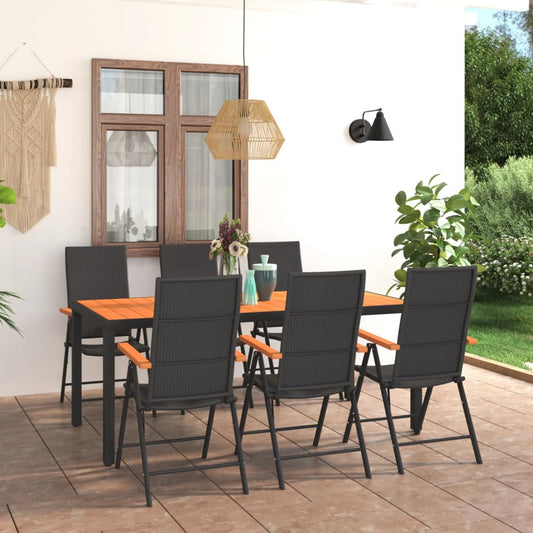 7 Piece Garden Dining Set Black And Brown