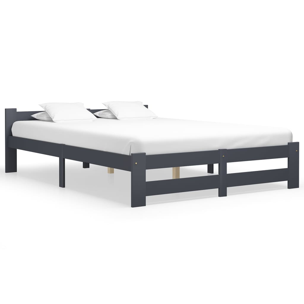 Bed Frame Dark Grey Solid Pine Wood 180X200 Cm Super King