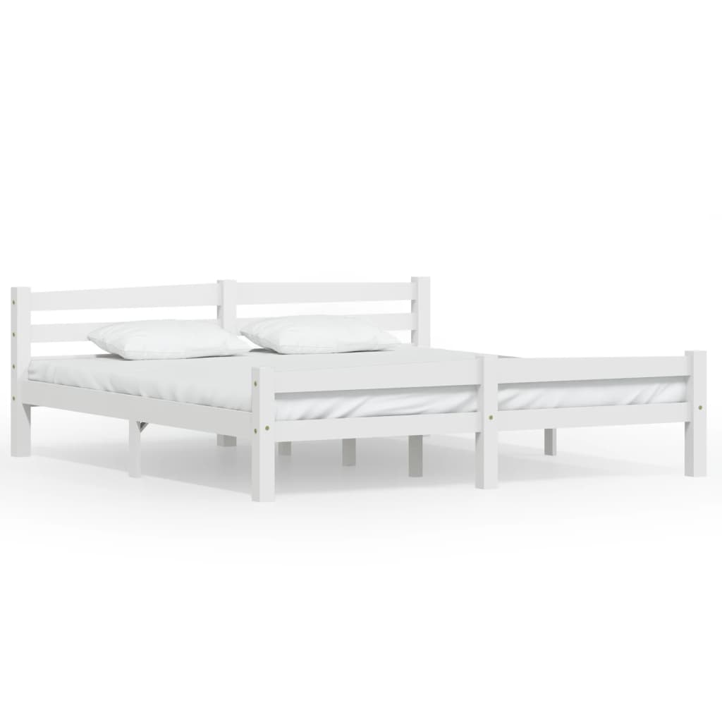 Bed Frame White Solid Pinewood 180X200 Cm Super King